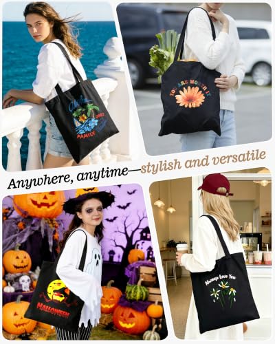 Canvas Tote Bag with Zipper, Halloween Trick or Treat Bags for Kids Bulk - color: [A2] Black