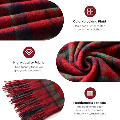 Winter Scarf for Women Plaid Long Oversized blanket Shawl Wraps Gift - color: Red & Green