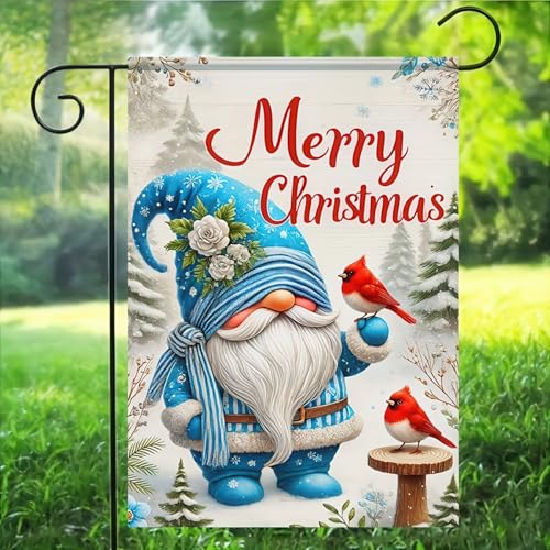 BlissYard Christmas Gnome Garden Flag 12x18 Inch Polyester - color: Gnome and Cardinals