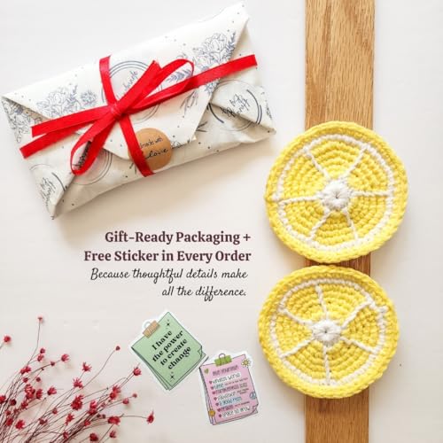 Cotton Crotchet Fruit Car Coaster Set (Sunny Peel) - color: Lemon Love