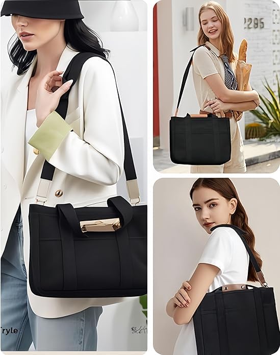 Tote Bags for Women Canvas Purse Crossbody Bags with Pockets Shoulder Handbags Large Bible Messenger Bag With Pockets - color: Black, size: X-Large