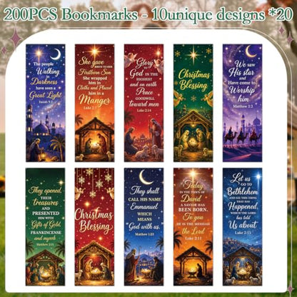 Wxiben 200 Pcs Christmas Nativity Bookmarks Jesus Christian Book Mark - color: Christmas Nativity