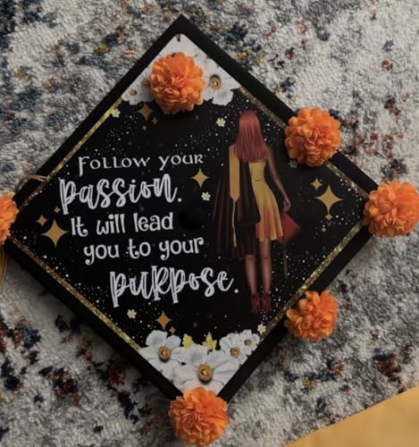 Tassel Toppers Woman Custom Graduation Cap, Graduation Cap Topper & Design - color: Black - Passion and Purpose