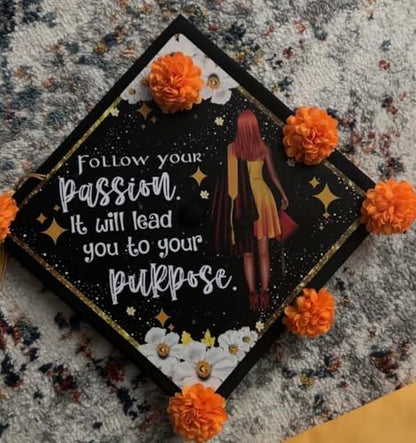 Tassel Toppers Woman Custom Graduation Cap, Graduation Cap Topper & Design - color: Black - Passion and Purpose
