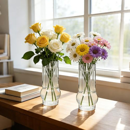 6.5Inch Drinking Glasses for Home Decor,12pcs Fluted Glass Vase Set - size: Ribbed Juice Vase-12PCS