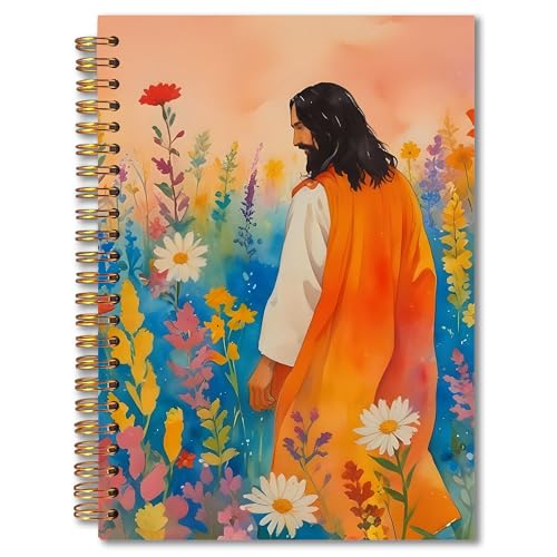 Watercolor Wildflower Jesus Christian Spiral Notebook 5.5x8.3, Prayer Journal for Women, Jesus Gifts for Women, Religious Scripture Notebook for Note Taking, Christian Gifts - color: whtie-notebook-christian 06
