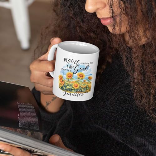 Custom Bible Verse Mug With Name, Religious Coffee Mug For Women, Personalized Christian Ceramic Cup, Accent Mug 11Oz Or 15Oz, Customized Sunflower Design Mug, Gift For Birthday - color: TRI-1223-1146-KNOW THAT I AM GOD MUG