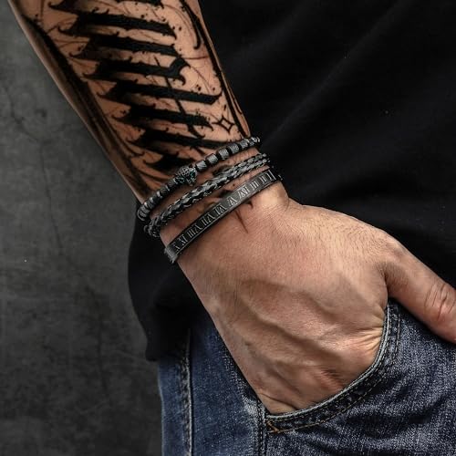 WFYOU Stainless Steel Bracelets for Men Gold Cuff Bracelet Birthday Gifts - color: Black 2