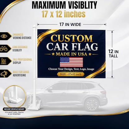 Custom Car Flag Pole by BCB Personalized Flag Banner Printed in USA - color: Car Flag