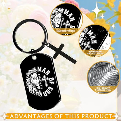 Religious Man of God Keychain Gifts Bible Verse Keychain with Cross Charm, Christian Faith Gift for Men, Christmas Valentines Father's Day Easter Baptism Presents for Dad Husband Son
