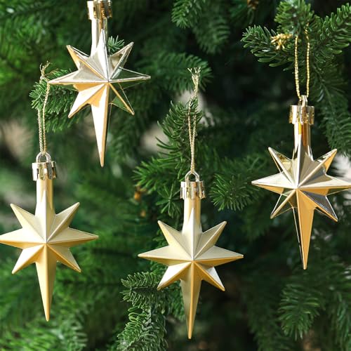 Syhood 12 Pack Champagne Bethlehem Star Ornaments Christmas Tree - color: Champagne