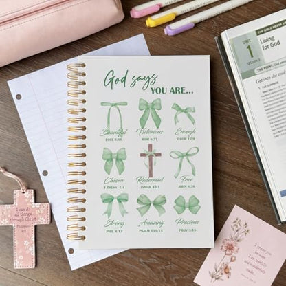 VONTP Bible Green Bow Christian Notebook Journal for Women, 5.5 x 8.3 Inch - color: 001-Green