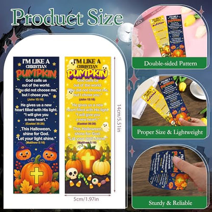 Halloween Christian Bookmarks Gifts - 200 Pcs Fall Religious Bookmark Paper Pumpkin Scripture Page Book Marks for Women Men Thanksgiving Office Book Lovers Church Party Favors - color: Halloween Pumpkin
