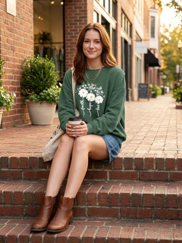 Christian Sweatshirts For Women Oversize Daisy Print Sweatshirts - color: Green, size: Medium