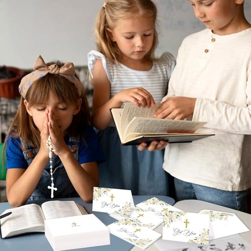 48 Pack Christian Thank You Cards Watercolor Floral Cross Baptism Thank You Cards with Envelopes & Stickers First Communion Religious Occasions VBS Thank You Cards for Church Vacation Bible School Supplies - style: 48 Pcs - Golden Christian