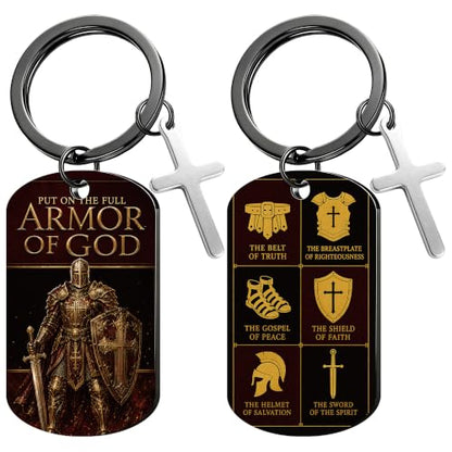 Keychain for Men Boys, Dog Tag Style Key Chain, Black Key Rings Birthday Christmas Veteran Day Gifts - style: Armor of God a