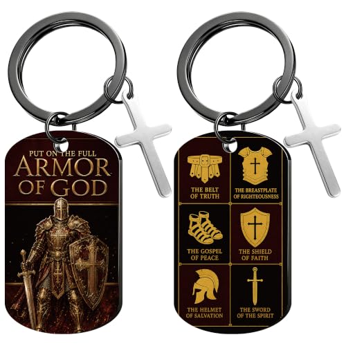 Keychain for Men Boys, Dog Tag Style Key Chain, Black Key Rings Birthday Christmas Veteran Day Gifts - style: Armor of God a