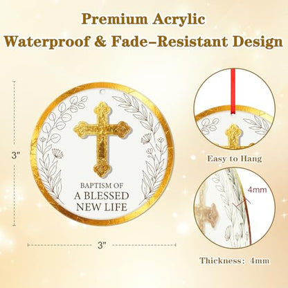 FaCraft Christian Baptism Gifts for Boys, Girls, Adults, Women, Men - God Bless Baptized Ornament 2026 Religious Catholic Cross Christening Gift for Baby Boy Girl Godson Goddaughter - First Communion - color: 1-5 Christian Baptism Gift