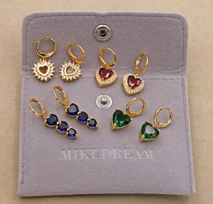 18K Gold Plated, Dangle Earrings for Women, Flower/Heart Drop earrings, Hypoallergenic Cubic Zirconia Earrings, Lightweight, Party, gold earrings, Jewelry for Gifts, Fashion - style: Drop-Heart-Mixcolor