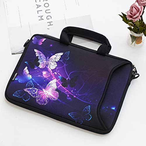 RICHEN 11 11.6 12 12.5 13 inches Laptop/Chromebook/PC Messenger Bag Tablet Travel Case Neoprene Handle Sleeve with Shoulder (11-13.3 inch, Butterflies) - color: Butterflies, size: 11-13.3 inch