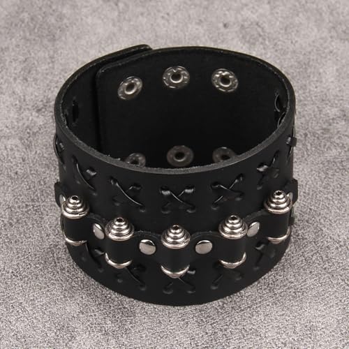 GelConnie Punk Leather Cuff Bracelet Adjustable Straps Wrap Bracelets Arm Armor Cuff Gothic Leather Wristbands for Men, Women - color: MLPB103-Black