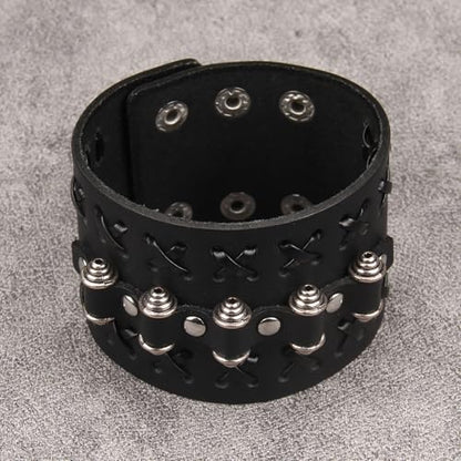 GelConnie Punk Leather Cuff Bracelet Adjustable Straps Wrap Bracelets Arm Armor Cuff Gothic Leather Wristbands for Men, Women - color: MLPB103-Black