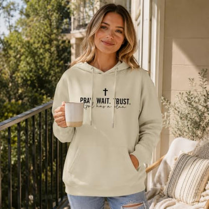 Wrenpies Christian Faith Hoodie for Women Jesus God Religious Bible Verse Hoodies Cross Pray Wait Trust Graphic Sweatshirt - color: Apricot, size: Large