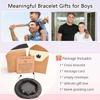 Leyung Cross Bracelet Gifts for Boys, Easter Basket Stuffers Baptism Gifts - color: Nephew
