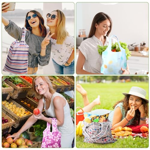 Paterr 24 Pcs Reusable Grocery Shopping Bags Foldable Bulk - style: Flower Style