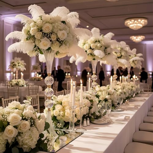 24.8" Tall Crystal Vases for Centerpieces, 2 Pcs Floral Trumpet Vases for Tables Wedding Centerpieces Bouquet Decorative, Acrylic Ribbed Flower Vase for Party Ceremony Centerpiece Dinner Event (2pcs)