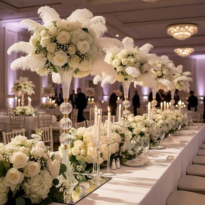 24.8" Tall Crystal Vases for Centerpieces, 2 Pcs Floral Trumpet Vases for Tables Wedding Centerpieces Bouquet Decorative, Acrylic Ribbed Flower Vase for Party Ceremony Centerpiece Dinner Event (2pcs)