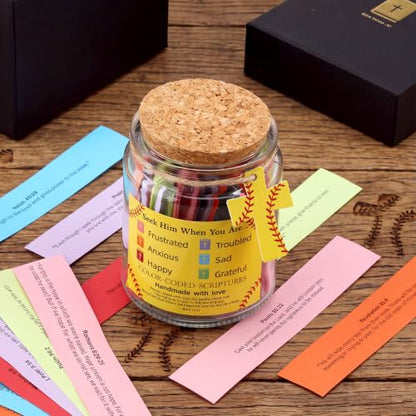 Lunmon Softball Christian Affirmation Jar with Color-coded Bible Verses - style: Softball