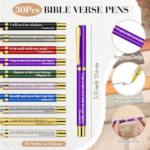 30 Sets Social Worker Gifts Bible Verse Pen with Leather Holder, Multicolor - color: Purple, black, gray, brown, dark blue, green, yellow, red, pink, blue