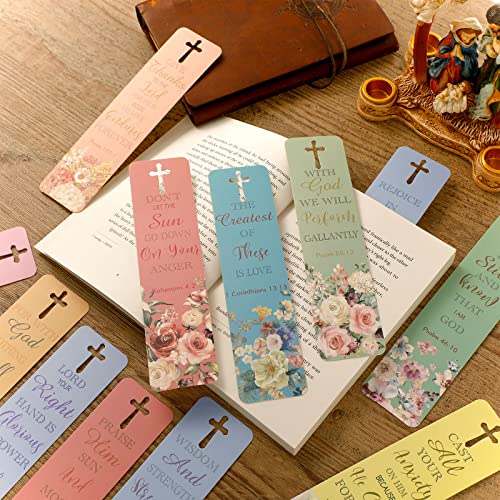 120 Pieces Bible Verses Bookmarks with Hollow Cross for Women Scripture Bookmarks Christian Book Markers for Women Men Church Gifts Supplies (Flower) - style: Flower