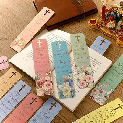 120 Pieces Bible Verses Bookmarks with Hollow Cross for Women Scripture Bookmarks Christian Book Markers for Women Men Church Gifts Supplies (Flower) - style: Flower