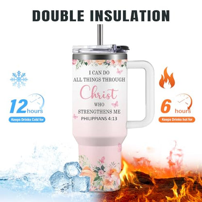 Christian Gifts for Women 40oz Tumbler - Insulated Travel Mug with Handle (christian, bible verse, inspirational, 40 Ounces) - color: christian, bible verse, inspirational