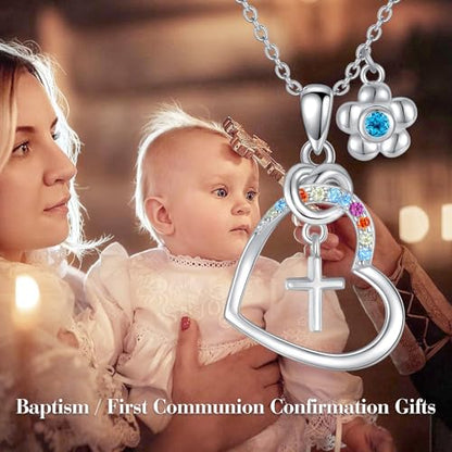 AOBOCO Cross Necklace Birthstone Jewelry Baptism First Communion Confirmation Gifts Necklace for women - color: 12-tanzanite-Dec