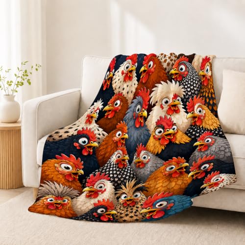 Funny Chicken Throw Blanket Colorful Cartoon Farm Hen Stuff Gifts 60''X80'' - color: Chicken, size: 60''x80''
