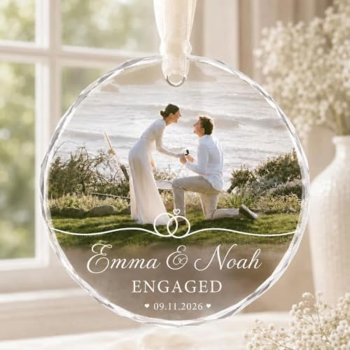 Personalized Engagement Photo Glass Ornament, Engaged Couples Photo Gift, Wedding Ornament, for Couple - color: Ds 06
