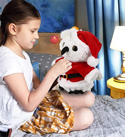 DolliBu White Owl Stuffed Animal Plush Toy with Santa Outfit - 8.5 Inches