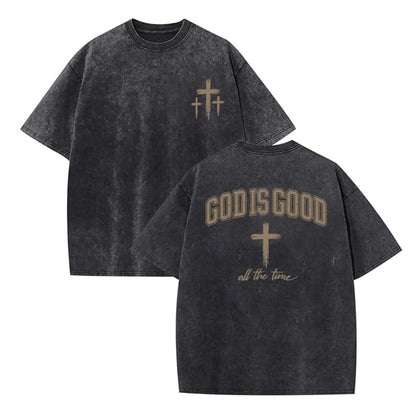 Eatbook Christian Shirts for Men Women Jesus Faith Oversized Acid Wash Tops - color: Darkgray God, size: X-Large