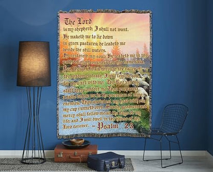 Pure Country Weavers The Lord is My Shepherd 2 Blanket - Scriptures - Psalm 23 - Religious Gift Tapestry Throw Woven from Cotton - Made in the USA (72x54) - color: Shepherd 2, size: 72" x 54"