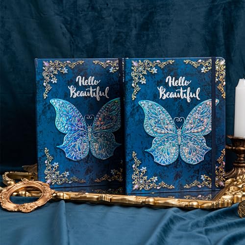 B5 Hardcover Journal for Women & Men -Butterfly Aesthetic Lined Notebook - color: Blue