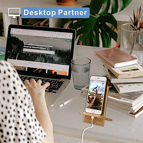 Bamboo Phone Stand Holder Adjustable Folding Phone Stand with Chargeable Hole for Desk - style: Phone Stand A