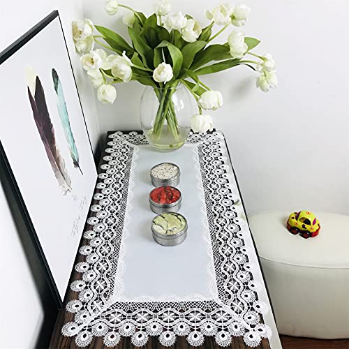 Lace Tablecloth Rectangle Fabric Washable Off White 16x35inch - color: H17879-white-1, size: 16*35