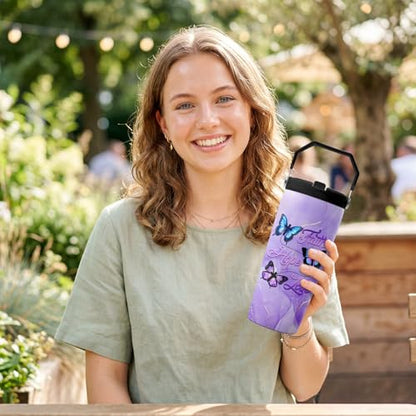 Hiboss Christian Gifts for Women Faith, Butterfly Tumbler with Handle and Flip Straw 28oz, Insulated Stainless Steel Travel Cup Mug, Inspirational Religious Birthday Gift for Her - color: Butterfly - 01