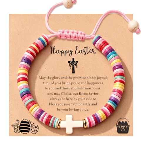 TAGOMEI Cross Bracelet Baptism Gifts for Girl Kids Women Christian Gifts - color: Pink, Happy Easter