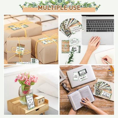 Outus 120 Pcs Motivational Encouragement Inspirational Card Boho Rainbow - style: Eucalyptus Leaf