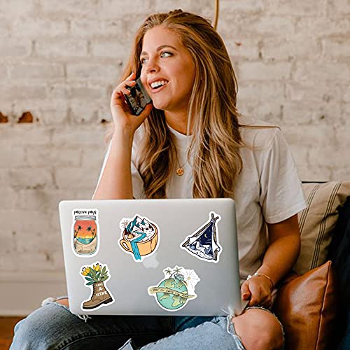 Outdoor Camping Hiking Adventure Stickers, 100pcs Waterproof Vinyl Travel Stickers for Water Bottle Laptop, Wilderness Nature Roadtrip Decals for Camper Bike Bumper Car Suitcase Luggage Skateboard - color: Green