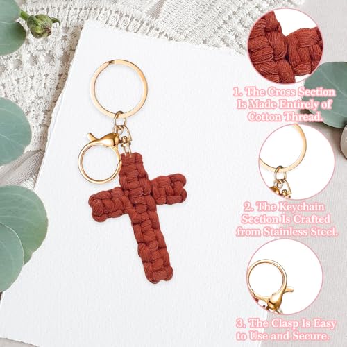Knit Cross keychain Christian Gifts for Women Men Religious Gifts Bohe Backpack Charms Christian Keychain - color: Red